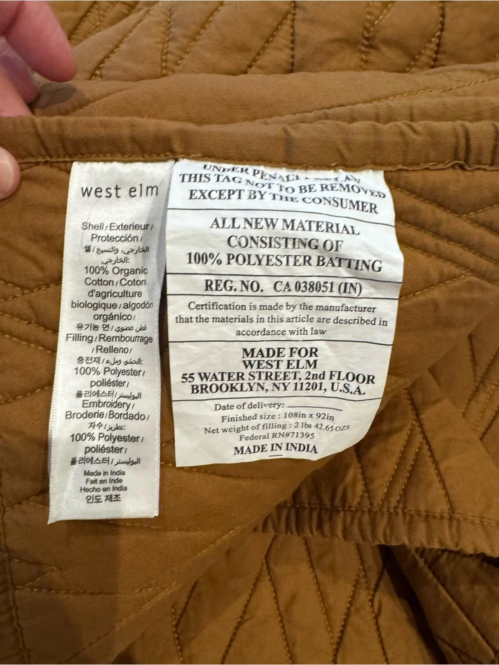 NWOT West Elm King Quilt/no shams in Ochre